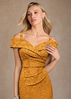 Azazie Canton Mother of the Bride Dresses Butterscotch Mermaid Off the Shoulder Floral Burnout Dress image5