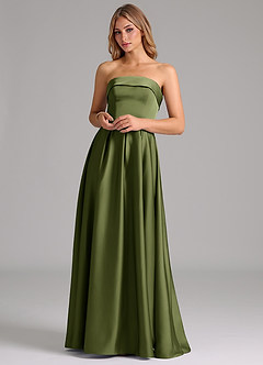 Azazie Lucienne Bridesmaid Dresses Olive A-Line Strapless Stretch Satin Convertible Dress image4