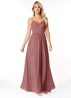 Azazie Lisbon Abiti da Damigella Abito A-Line in Chiffon Scollo a Cuore Rosa Del Deserto image5