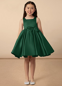 Azazie Bo Peep Flower Girl Dresses Dark Green A-Line Bow Matte Satin Dress image1