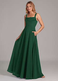 Azazie Shaude Bridesmaid Dresses Dark Green A-Line Pleated Chiffon Dress image4