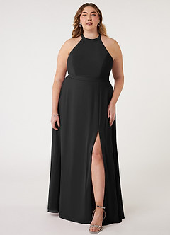Azazie Clarice Bridesmaid Dresses Black A-Line Halter Chiffon Dress image8