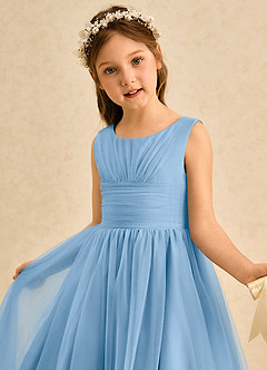 Azazie Macaron Blumenmädchenkleider A-Linie Plissee Tüll Kleid Puderblau image5