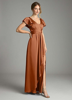 Azazie Omari Bridesmaid Dresses Copper A-Line Stretch Satin Dress image5