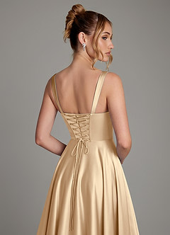Azazie Azaria Bridesmaid Dresses Champagne A-Line Corset Stretch Satin Dress image2