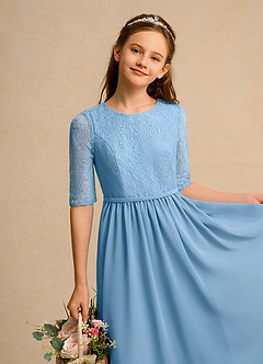 Azazie Pippin Junior Formal vestidos de niña de las flores Vestido de Azul Acero de Encaje de Corte En A image3