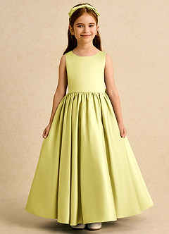 Azazie Nellia Robe Demoiselle D'honneur Fillette Robe Trapèze en Mat Satiné Arc Sorbet Citron image2