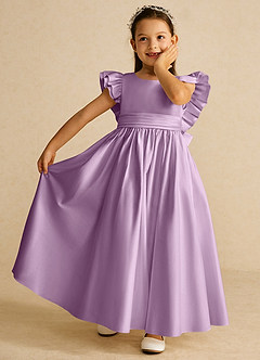Azazie Piglette Flower Girl Dresses Wisteria A-Line Bow Matte Satin Dress image6
