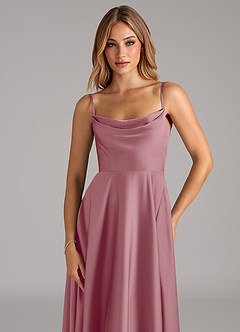 Azazie Elle Bridesmaid Dresses Vintage Mauve A-Line Pleated Stretch Satin Dress image2