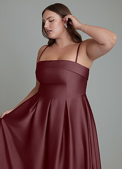 Azazie Lucienne Bridesmaid Dresses Sangria A-Line Strapless Stretch Satin Convertible Dress image14