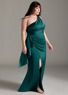 Azazie Maive Robes de demoiselle d'honneur Robe Fourreau en Satin extensible Rayé Paon image8