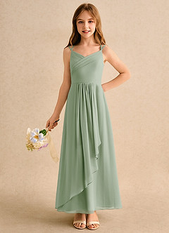 Azazie Zaida Junior Formal Flower Girl Dresses Dusty Sage A-Line Pleated Chiffon Dress image3