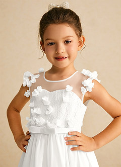 Azazie Arlo Flower Girl Dresses Ivory A-Line Bow Chiffon Dress image2