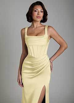Azazie Amora Bridesmaid Dresses Lemon Sorbet Mermaid Corset Stretch Satin Dress image3