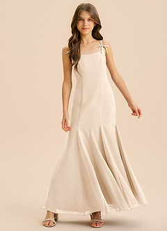 Azazie Evey Junior Abito Sirena in Chiffon Plissettato Alabastro Bianco image3