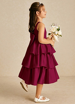 Azazie Margery Flower Girl Dresses Burgundy A-Line Bow Stretch Satin Dress image5