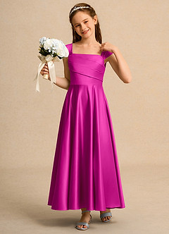 Azazie Bundle Girls Formal Flower Girl Dresses Fuchsia A-Line Pleated Matte Satin Dress image4