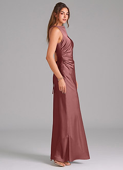 Azazie Evadne Bridesmaid Dresses Amethyst A-Line Pleated Stretch Satin Dress image4