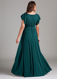 Azazie Daphne Modest Bridesmaid Dresses A-Line Ruched Mesh Floor-Length Dress image2