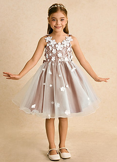 Azazie Junebug Flower Girl Dresses Ivory Bronzer Ball-Gown Lace Tulle Dress image3