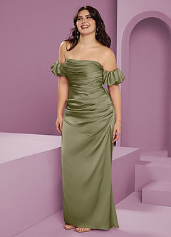 Barbie ♥ Azazie Bridesmaid Dresses Pistachio Sheath Off the Shoulder Stretch Satin Convertible Dress image14