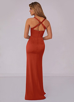 Barbie ♥ Azazie Bridesmaid Dresses Rust Mermaid Pleated Stretch Satin Dress image2