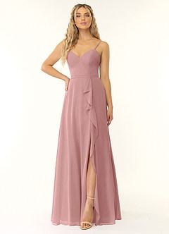Azazie Naeem Bridesmaid Dresses Dusty Rose A-Line V-Neck Ruffle Chiffon Dress image1