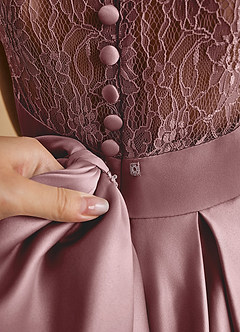 Azazie Sammy Flower Girl Dresses Dusty Rose A-Line Lace Matte Satin Dress image7