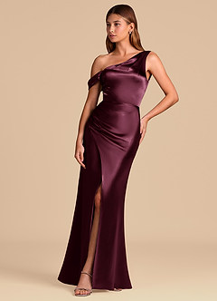 Azazie Madelyn 신부 들러리 드레스 인어 오프 더 숄더 메탈릭 새틴 바닥 길이 드레스 image3