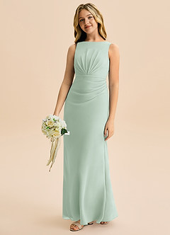 Azazie Floris Junior Robe Trapèze en Mousseline de soie Plissée Agave image1