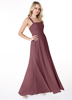 Azazie Jay Bridesmaid Dresses Sangria A-Line Square Neckline Side Slit Chiffon Dress image3