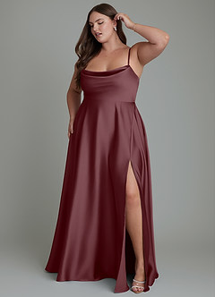 Azazie Elle Bridesmaid Dresses Sangria A-Line Pleated Stretch Satin Dress image11
