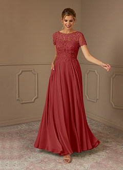 Azazie Adina Mother of the Bride Dresses Rust A-Line Boatneck Sequins Chiffon Dress image1
