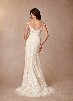 Azazie Diviana Wedding Dresses Diamond White Champagne A-Line Sequins Tulle Dress image6