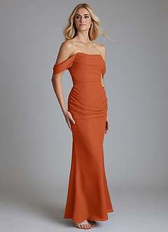 Azazie Luiza Bridesmaid Dresses Burnt Orange Mermaid Off the Shoulder Chiffon Dress image4