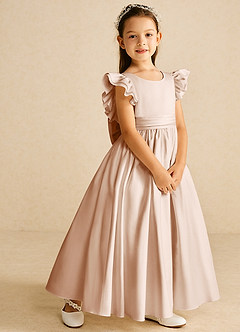 Azazie Piglette Flower Girl Dresses English Rose A-Line Bow Matte Satin Dress image5