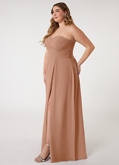 Azazie Arabella Allure Vestidos de damas de honor Vestido de Champán Rosado de Gasa de Corte en A Convertible con Escote de Corazón image16