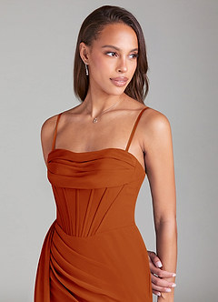 Azazie Amyra Bridesmaid Dresses Paprika Sheath Off the Shoulder Chiffon Convertible Dress image2