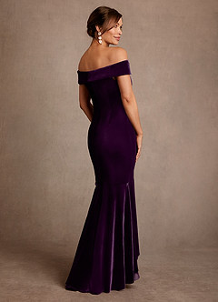 Azazie Billings 신부의 어머니 드레스 인어 오프 더 숄더 벨벳 비대칭 드레스 image3