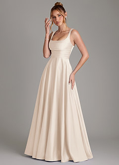 Azazie Azaria Bridesmaid Dresses White Alabaster A-Line Corset Stretch Satin Dress image3