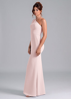 Azazie Rinna Bridesmaid Dresses Blushing Pink Mermaid One Shoulder Chiffon Dress image4