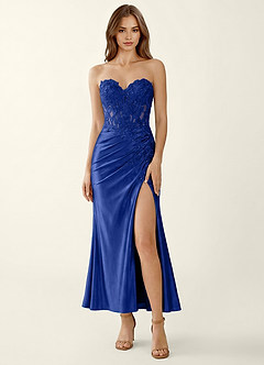 Bianca Royal Blue Stretch Satin Corset Mermaid Maxi Dress image3