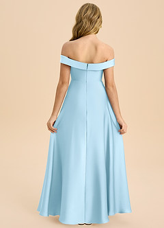 Azazie Sissy Junior Sky Blue A-Line Off the Shoulder Stretch Satin Dress image2