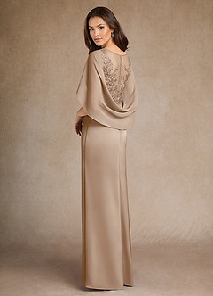 Azazie Hera Mother of the Bride Dresses Taupe A-Line Lace Stretch Satin Dress image3
