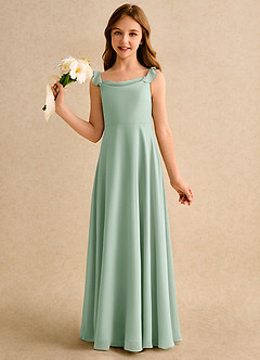 Azazie Puppy Girls Formal Blumenmädchenkleider A-Linie Plissee Chiffon Kleid Agave image3