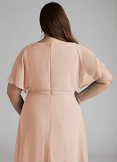 Azazie Aaliyah Bescheiden Bruidsmeisjekleding A-Lijn Bocht Gevouwen Chiffon Vloerlengte Jurk image10