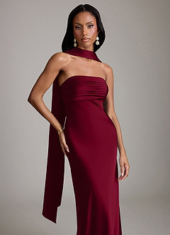 Azazie Saylor Bridesmaid Dresses Burgundy Mermaid Strapless Stretch Satin Dress image1