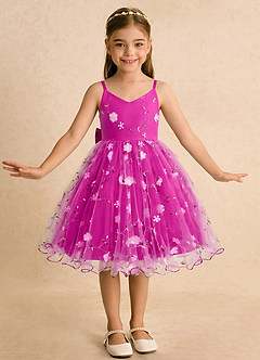 Azazie Junebug Blumenmädchenkleider Ballkleid Spaghetti Riemen Tüll Kleid Fuchsia image3