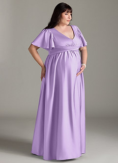 Azazie Verna Maternity Bridesmaid Dresses A-Line Ruched Stretch Satin Floor-Length Dress image12