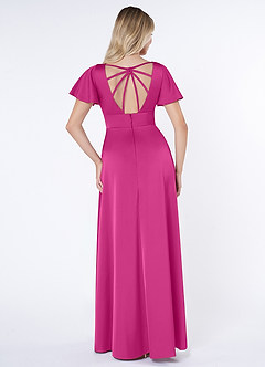 Azazie Lani Vestidos de damas de honor Vestido de Fucsia de Satén Elástico de Corte en A con Manga volante image2